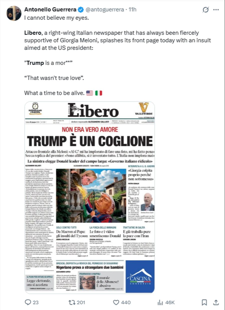 Eine italienische Zeitung bezeichnet Trump nun als «Volltrottel».