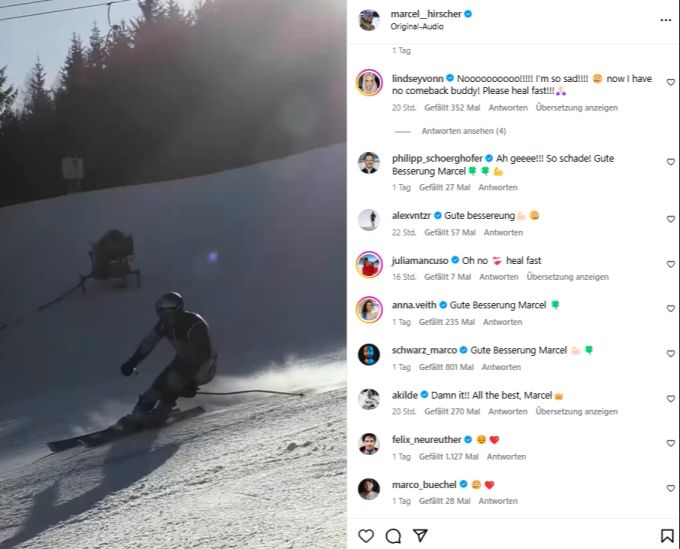 Marcel Hirscher erhält etliche Genesungswünsche auf Instagram. Marcel Hirscher