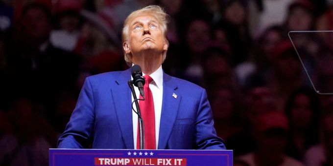 Der republikanische US-Präsidentschaftskandidat und ehemalige US-Präsident Donald Trump hielt am Sonntag eine Wahlkampfveranstaltung in New York. Donald Trump