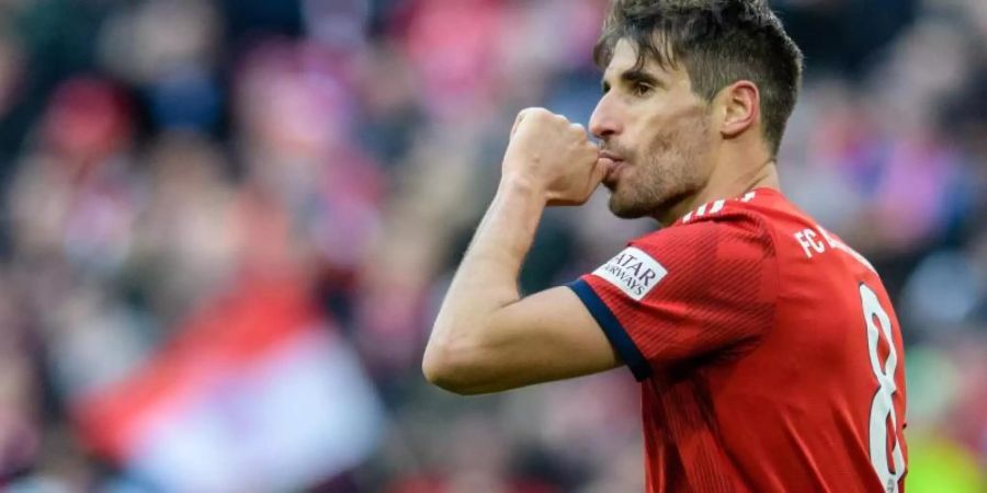 Bayerns Javi Martinez jubelt über seinen Treffer zum 1:0-Sieg gegen Hertha BSC. Foto: Matthias Balk