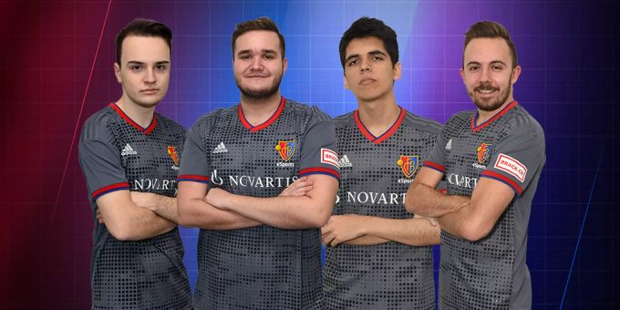 Die vier Fifa-eSportler des FCB. FCB Fifa eSport