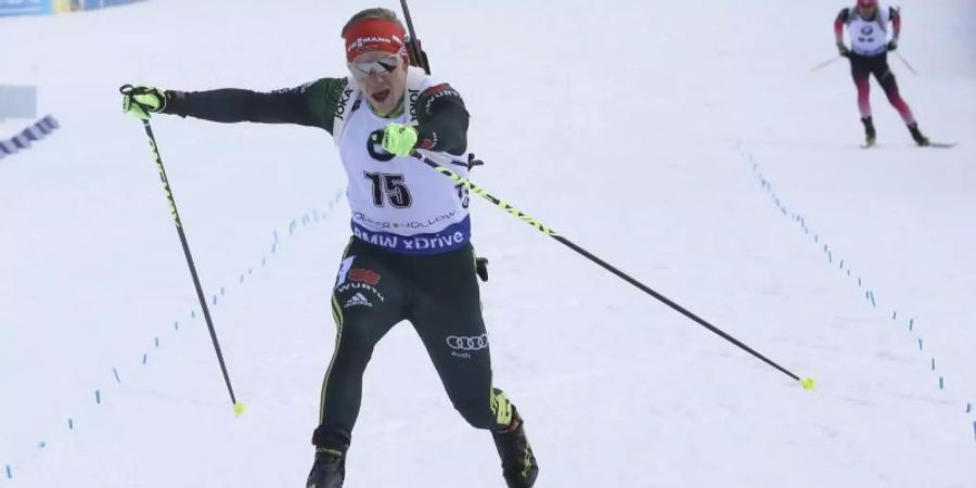 Roman Rees sprintete beim Biathlon-Weltcup in Soldier Hollow auf den dritten Platz. Foto: Rick Bowmer/AP/dpa