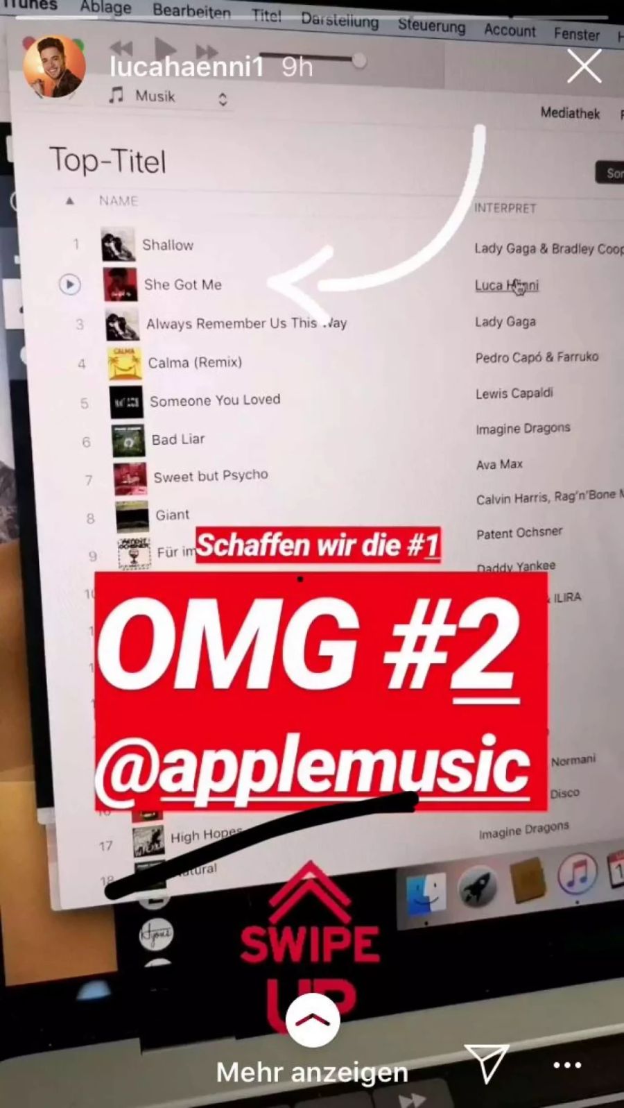 Luca Hänni freut sich über seinen zweiten Platz der Schweizer iTunes-Charts.