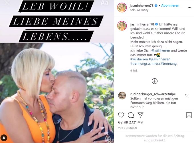 Willi und Jasmin Herren gehen wieder getrennte Wege. Willi Herren Jasmin