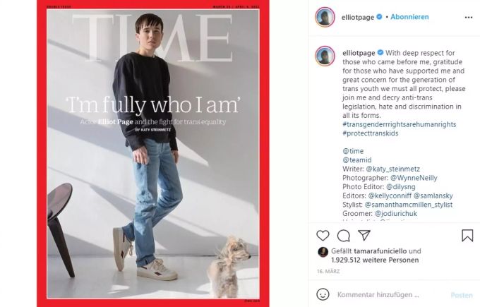 Elliot Page war als erster Trans-Mann auf dem Cover des «Time»-Magazins zu sehen. elliot page