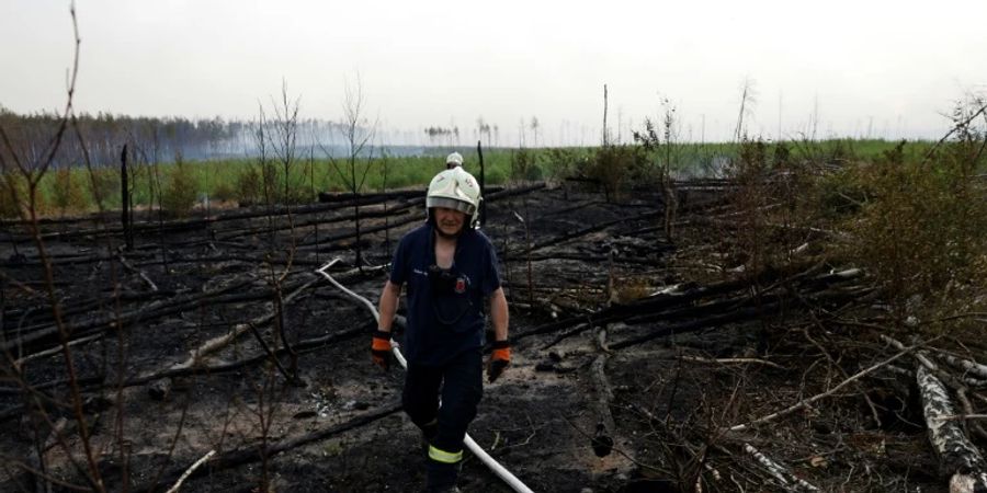 Feuerwehrmann nach einem Waldbrand in Brandenburg