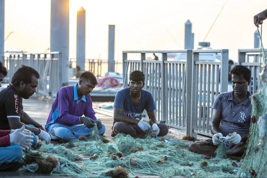 Hafen Dämmerung Netz Fischer Arbeiter