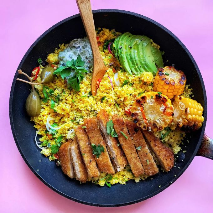 Couscous-Gericht mit Fleischersatz von Like Meat. Vegan Gericht
