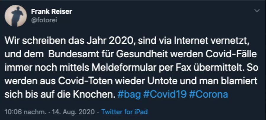 Frank Reiser stört sich, dass die Coronavirus-Fälle noch immer mittels Fax übermittelt werden.