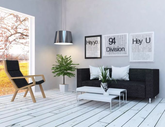 Viel Licht und minimalistisch eingerichtete Wohnelemente. minimalistisch
