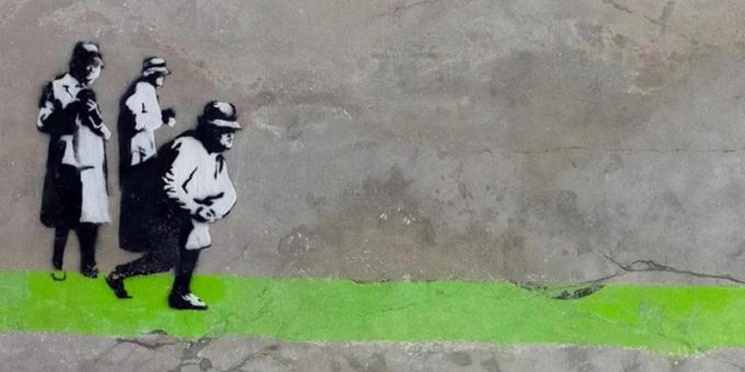 Das Banksy-Kunstwerk mit dem Titel «Bomb Middle England». Foto: -/Julien's Auctions/dpa Das Banksy-Kunstwerk mit dem Titel «Bomb Middle England». Foto: -/Julien's Auctions/dpa