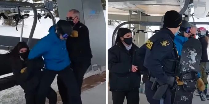 Skifahrer klatschen - Kanadische Polizei führt Boarder ohne Maske ab