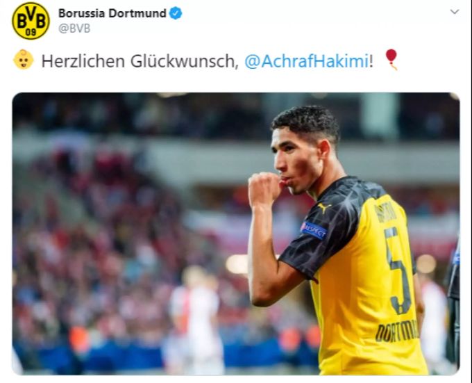 Der BVB gratuliert Hakimi zu seinem Vaterglück. BVB
