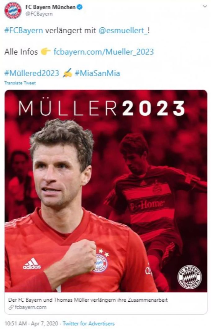 Bayern München gibt die Vertragsverlängerung mit Thomas Müller bekannt. Bayern München