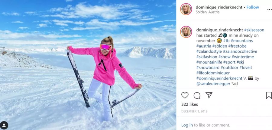 Schweizer Influencer setzen flitzen auf ausländischen Pisten, hier Dominique Rinderknecht im österreichischen Sölden.