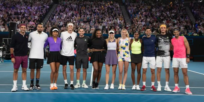 Roger Federer und die Stars der ATP-Tour im «Rally For Relief». roger federer