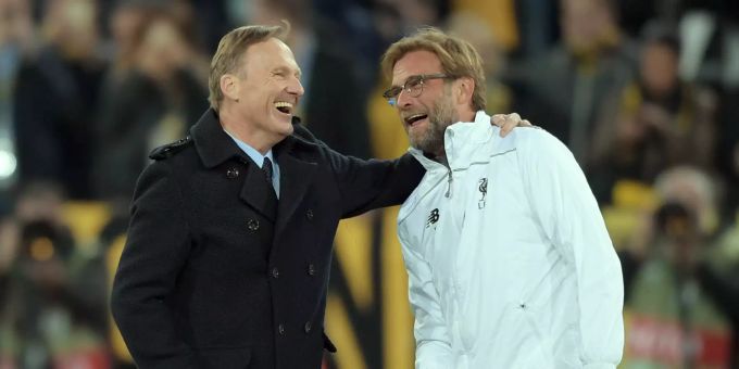 Hans-Joachim Watzke (links) und Jürgen Klopp verstehen sich auch nach der gemeinsamen Zeit beim BVB noch blendend. BVB