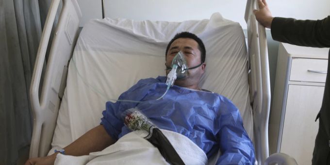 Ein Mann im Krankenhaus nach dem Chlorgas-Unfall in Jordanien. Jordanien