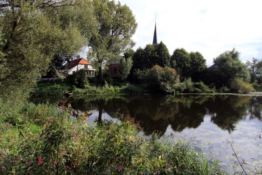 See Kirche Kirchturm Spiegelbild Bäume