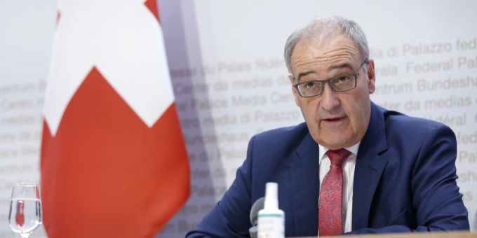 Bundespräsident Guy Parmelin spricht an einer Medienkonferenz zum EU-Rahmenprogramm für Forschung und Innovation «Horizon Europe». (Archivbild) bundesrat