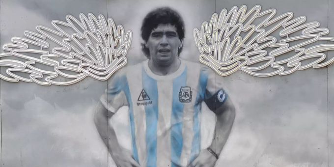 Ein Wandgemälde von Diego Maradona in Buenos Aires. Diego Maradona
