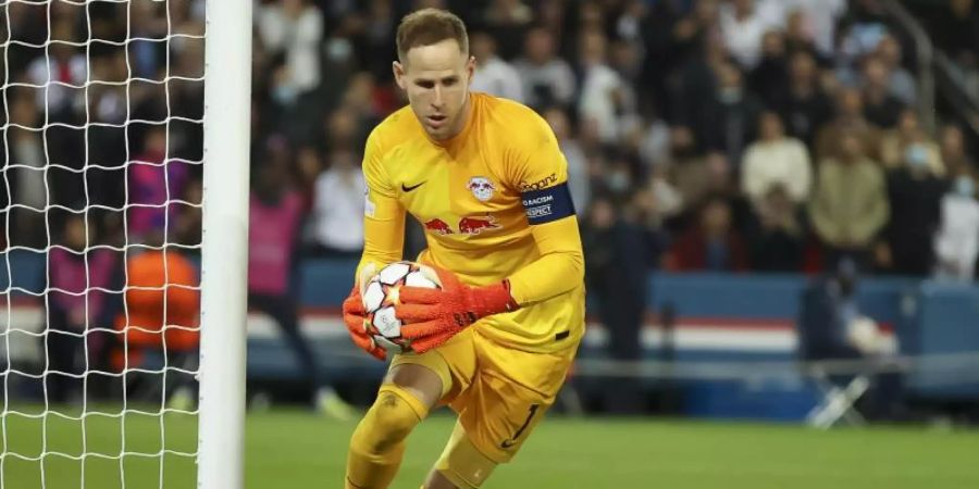 Ist mit Leipzig in Brügge gefordert: RB-Keeper Péter Gulácsi. Foto: Jan Woitas/dpa-Zentralbild/dpa