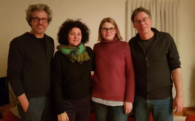 Von links: Joachim Hausammann (Gemeinderat) , Barbara Lorenzetti, Patrizia Tamborrini, Peter Hartmann (Landrat). Grüne Muttenz