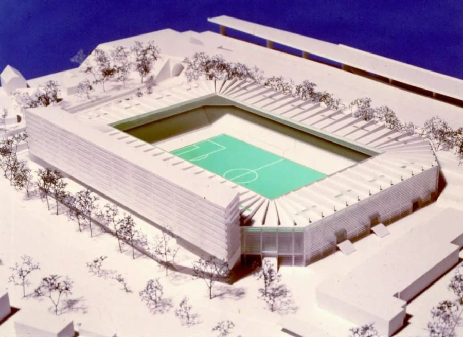 Ein Modell des neuen Stadions aus dem Jahr 1997.