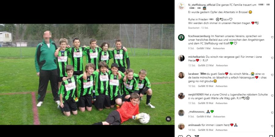 Beim Verein war er als Juniorentrainer engagiert. «Ruhe in Frieden», schreibt der FC Steffisburg in einem Post auf Instagram.