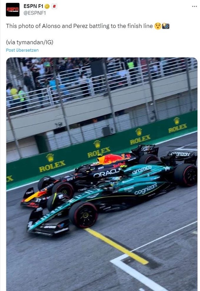 Fernando Alonso schlägt Sergio Perez im Kampf um Platz drei hauchdünn. Fernando Alonso Sergio Perez