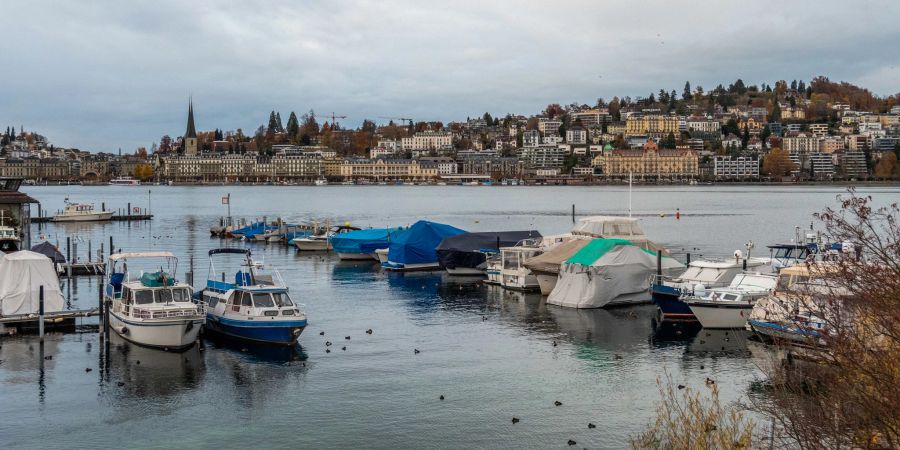 Der Boothafen an der Ufschötti mit Ausblick auf die Stadt Luzern.