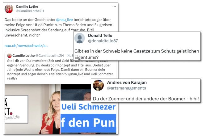 SVP-Politikerin Camille Lothe ist hässig auf «Boomer» Ueli Schmezer und erhält Unterstützung von ihren Fans. Camille Lothe Ueli Schmezer