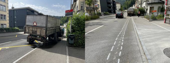 Der Anhänger war überladen. Anhänger überladen.