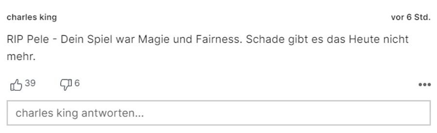 Dieser Leser ehrt den verstorbenen Fussballer für seine Fairness und seine Magie.