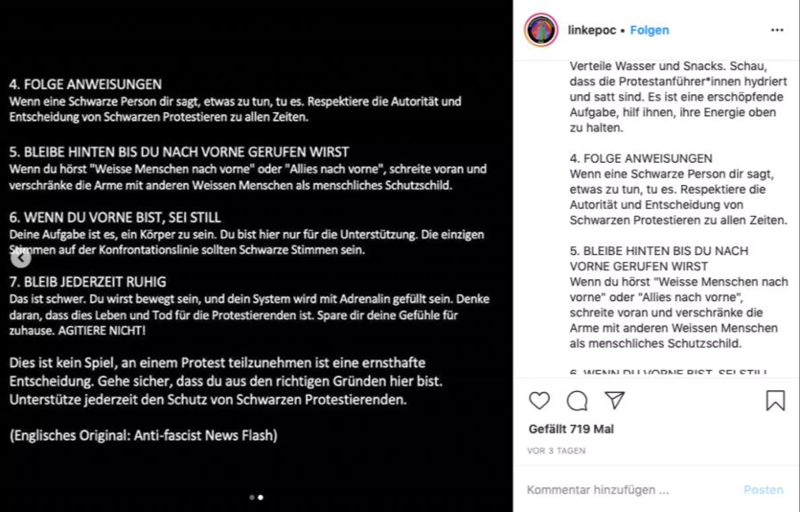 Man solle unbedingt auf Anweisungen von PoC hören, so der Account.