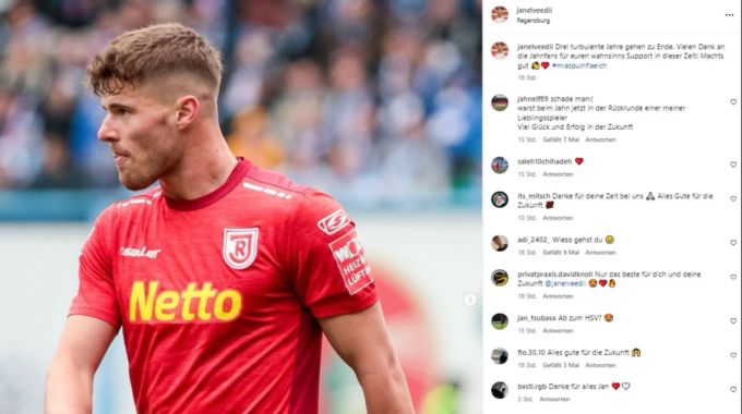 Jan Elvedi verabschiedet sich via Instagram bei den Fans von Jahn Regensburg. Jan Elvedi