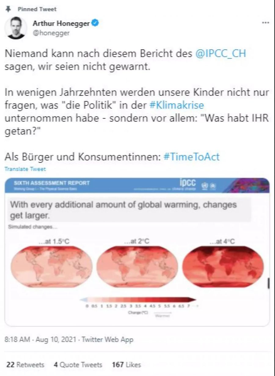 Arthur Honegger teilt den Klima-Bericht des «IPCC».