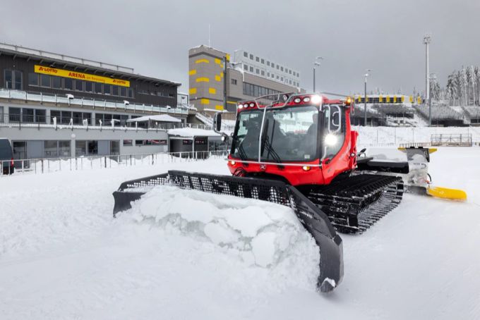 Die Arena in Oberhof wird für die Biathlon-Weltmeisterschaften präpariert. oberhof