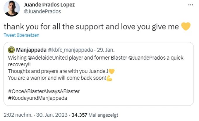 Der Fussballer meldet sich nach erfolgreicher Operation zu Wort. Juande