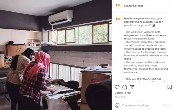 Die Schneiderinnen in Lesbos bei der Arbeit. bagforeveryone