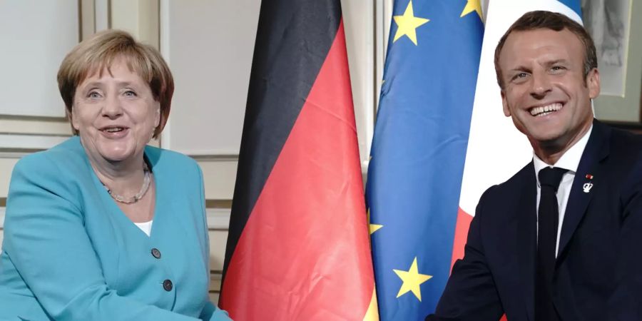 Emmanuel Macron, Präsident von Frankreich, trifft mit Bundeskanzlerin Angela Merkel (CDU), zu Beginn eines bilateralen Gesprächs vor dem eigentlichen Beginn des Gipfels.