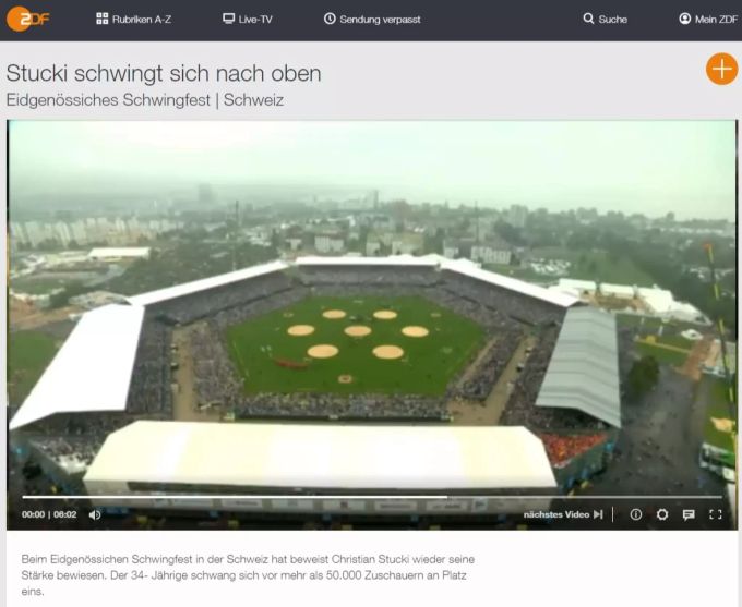 Das ZDF produzierte einen sechsminütigen Beitrag für die Sportschau am Sonntagabend. Eidgenössisches Schwingfest Zug ESAF