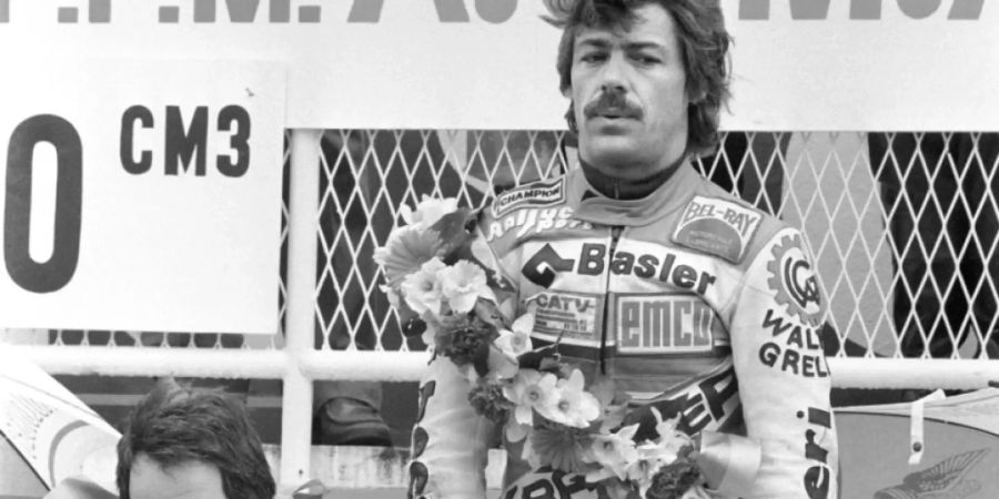 Stefan Dörflinger nach seinem Sieg in der 50-ccm-Klasse am 4. April 1983 in Le Mans