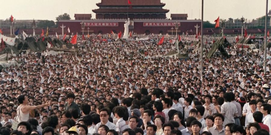 Demonstranten auf dem Tiananmen-Platz am 2. Juni 1989