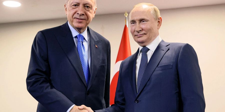 Kremlchef Wladimir Putin (r) und Tayyip Erdogan, Präsident der Türkei, bei einem früheren Treffen in Teheran.