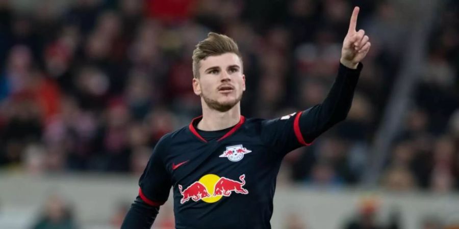 Timo Werner von Leipzig jubelt über seinen Treffer zum 2:0. Foto: Bernd Thissen/dpa