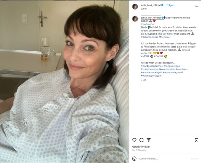 Anita Buri grüsst aus dem Spital. Anita Buri