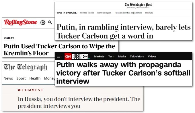Die angelsächsischen Medien waren schon zuvor nicht gerade Fans von Tucker Carlson und wurden es auch nach dem Interview mit Wladimir Putin nicht. Tucker Carlson Interview Putin