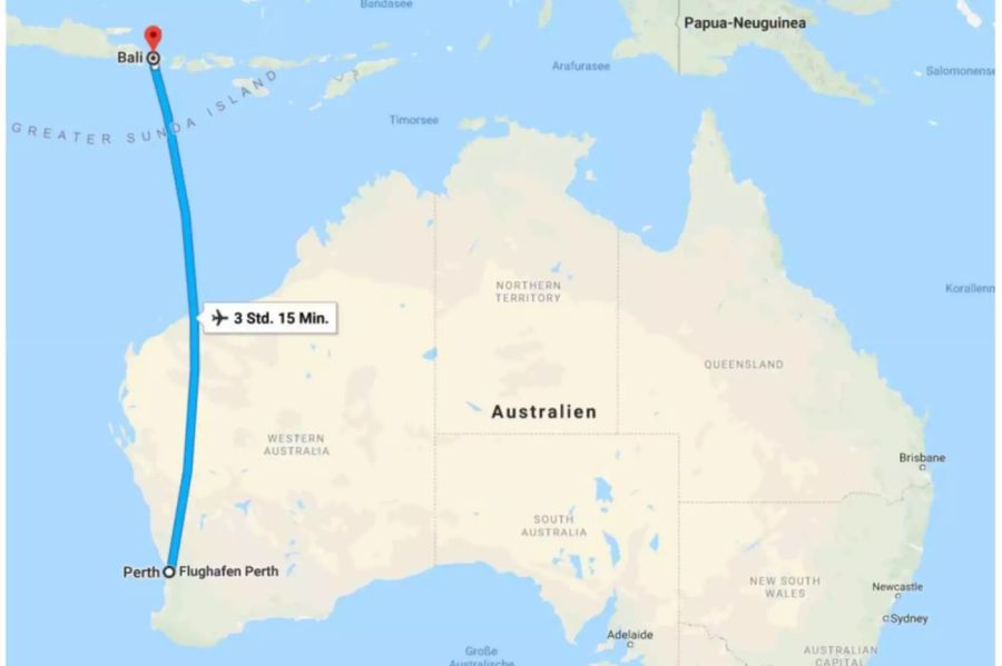 Der Flug von Perth nach Bali dauert mehr als drei Stunden.