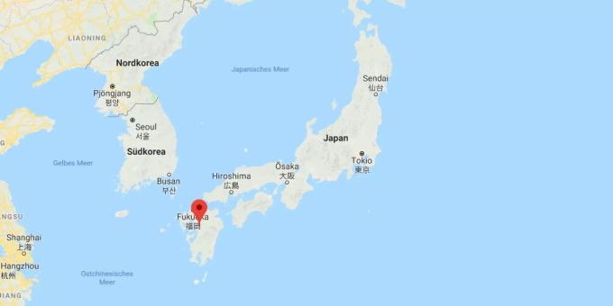 Auf Googlemaps ist der Standort von Kumamoto (JPN) angezeigt.